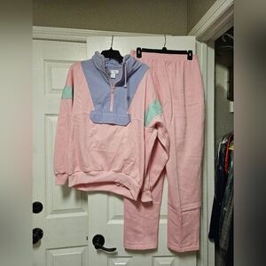Lavon Vintage Pastel 80’s Color Block Sweatshirt Jogging Pants Set in EUC
